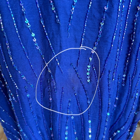 RARE Vintage 80s Judith Ann 2 pc Blue Silk Sequin Beaded Kimono Jacket and Dress - Picture 14 of 16